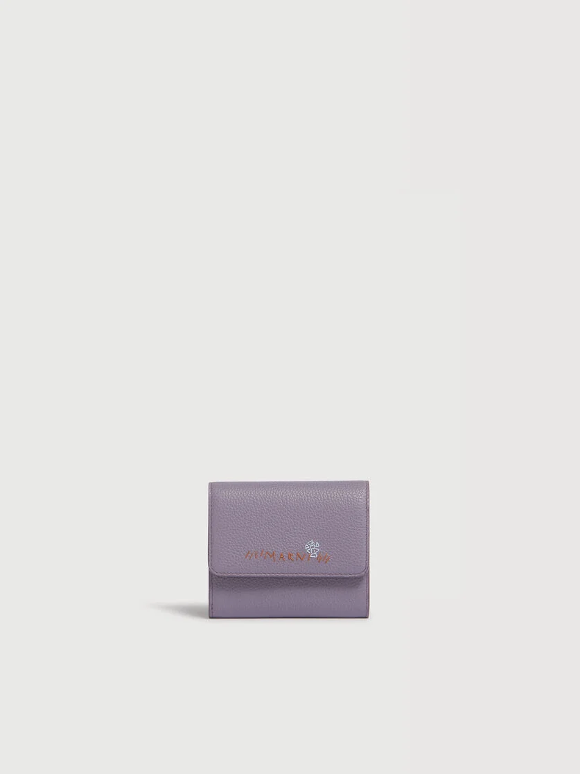 PURPLE LEATHER FLAP CARDHOLDER WITH MARNI MENDING - 1