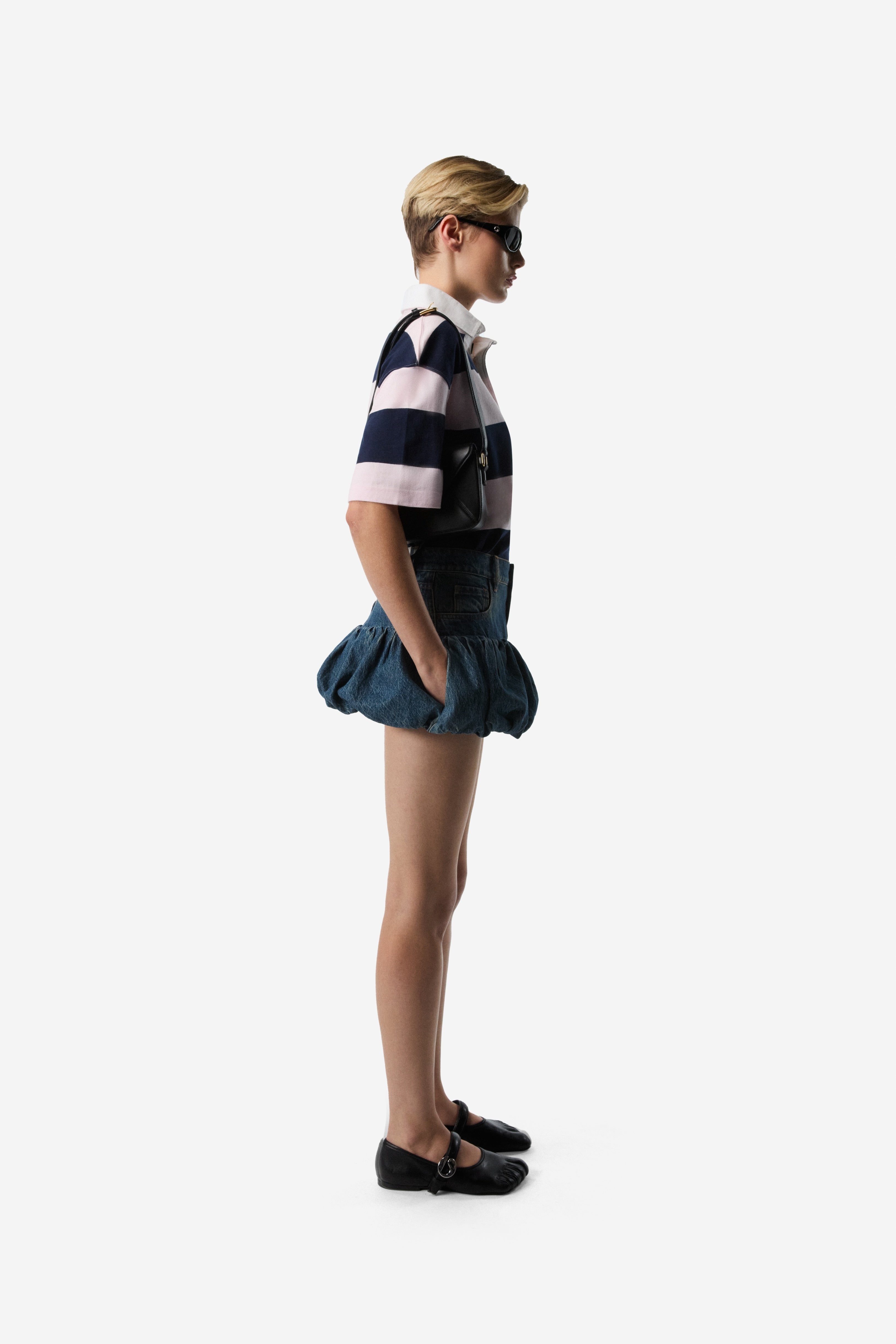 Gathered Hem Denim Mini Skirt - 3