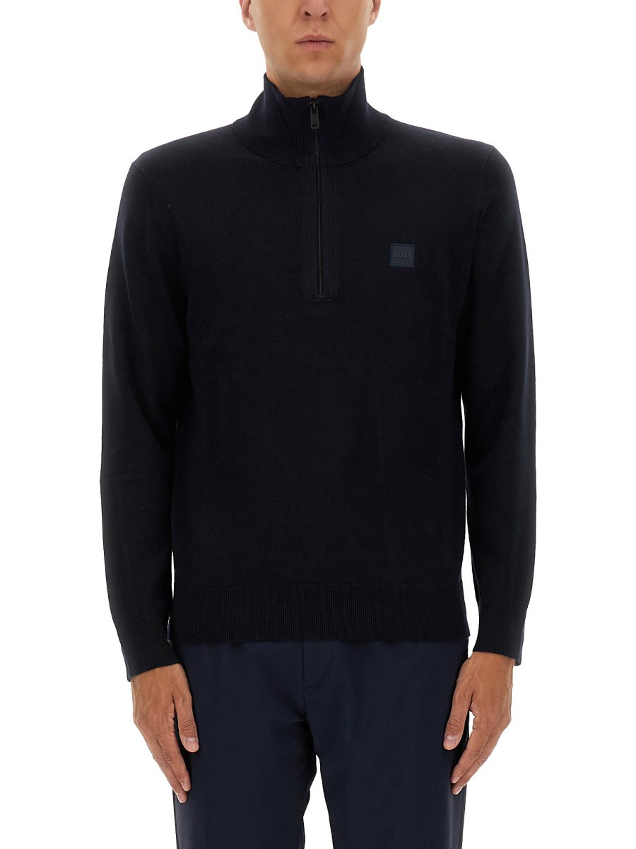 COTTON AND CASHMERE SWEATER WITH ZIPPER AND LOGO PATCH - 1