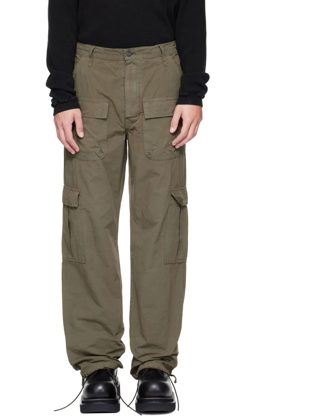 Green Cotton Cargo Pants - 1