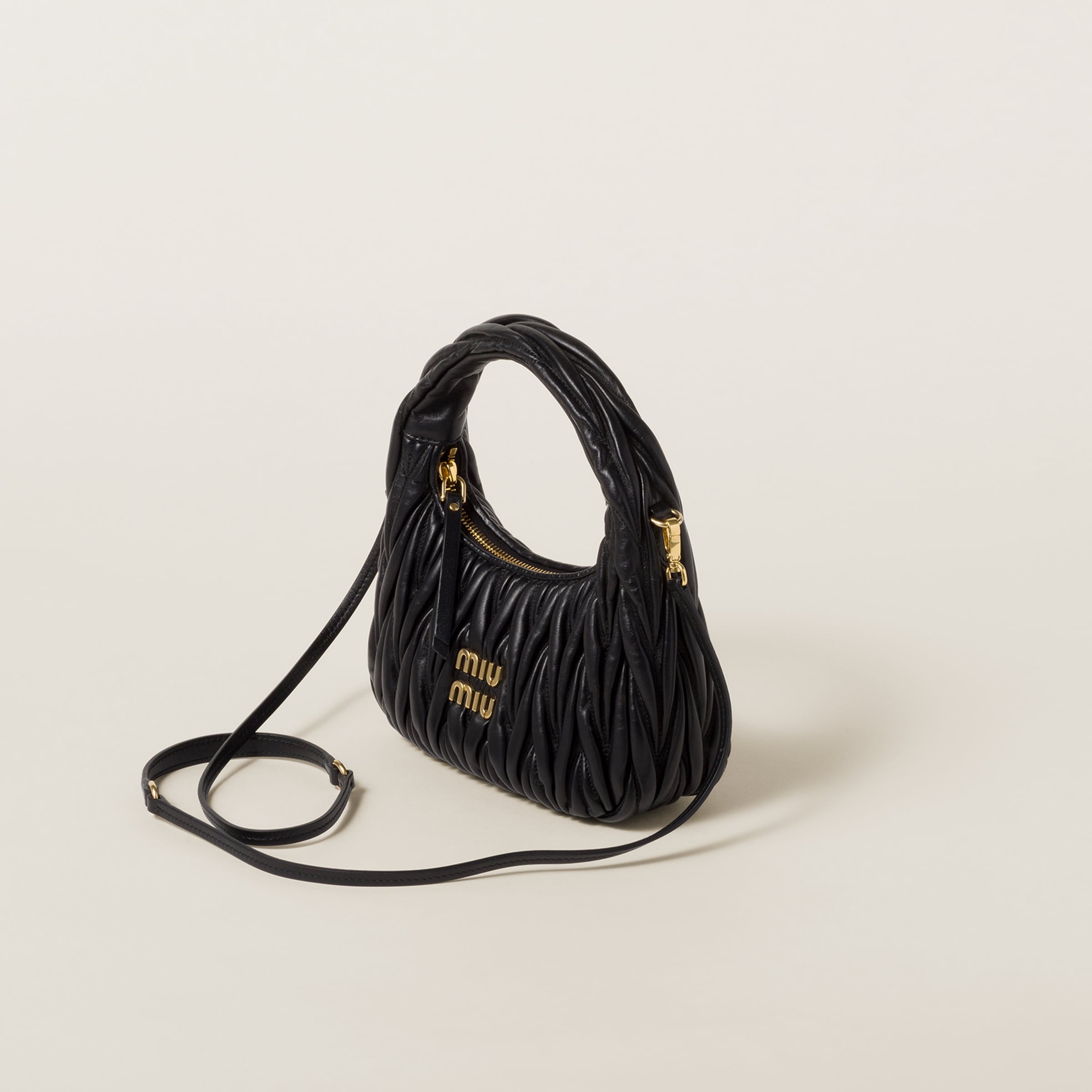 Women's Vintage Effect Leather Small 'miu Wander' Hobo Bag by Miu