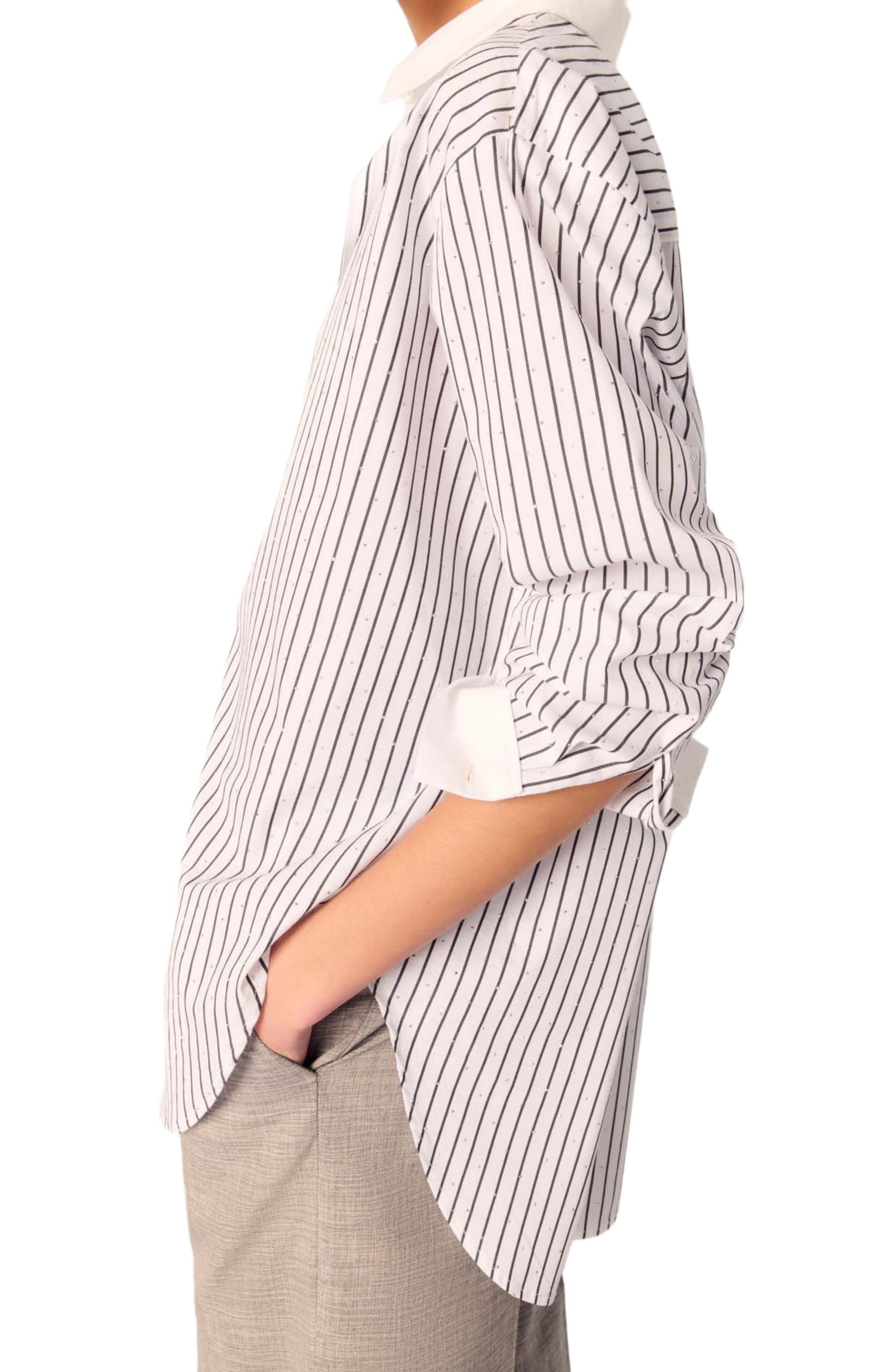 maje Rhinestone striped shirt in Black /White Stripes at Nordstrom - 4