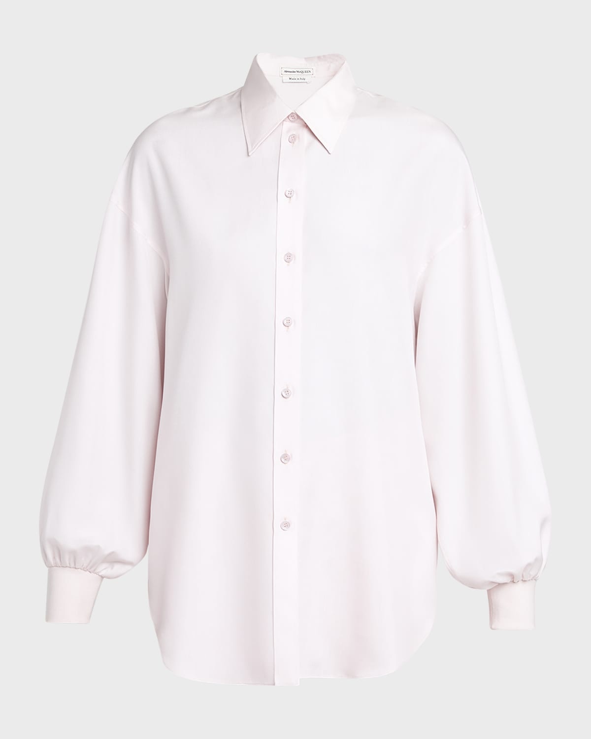 Button-Front Collared Blouse with Cocoon Sleeves - 1