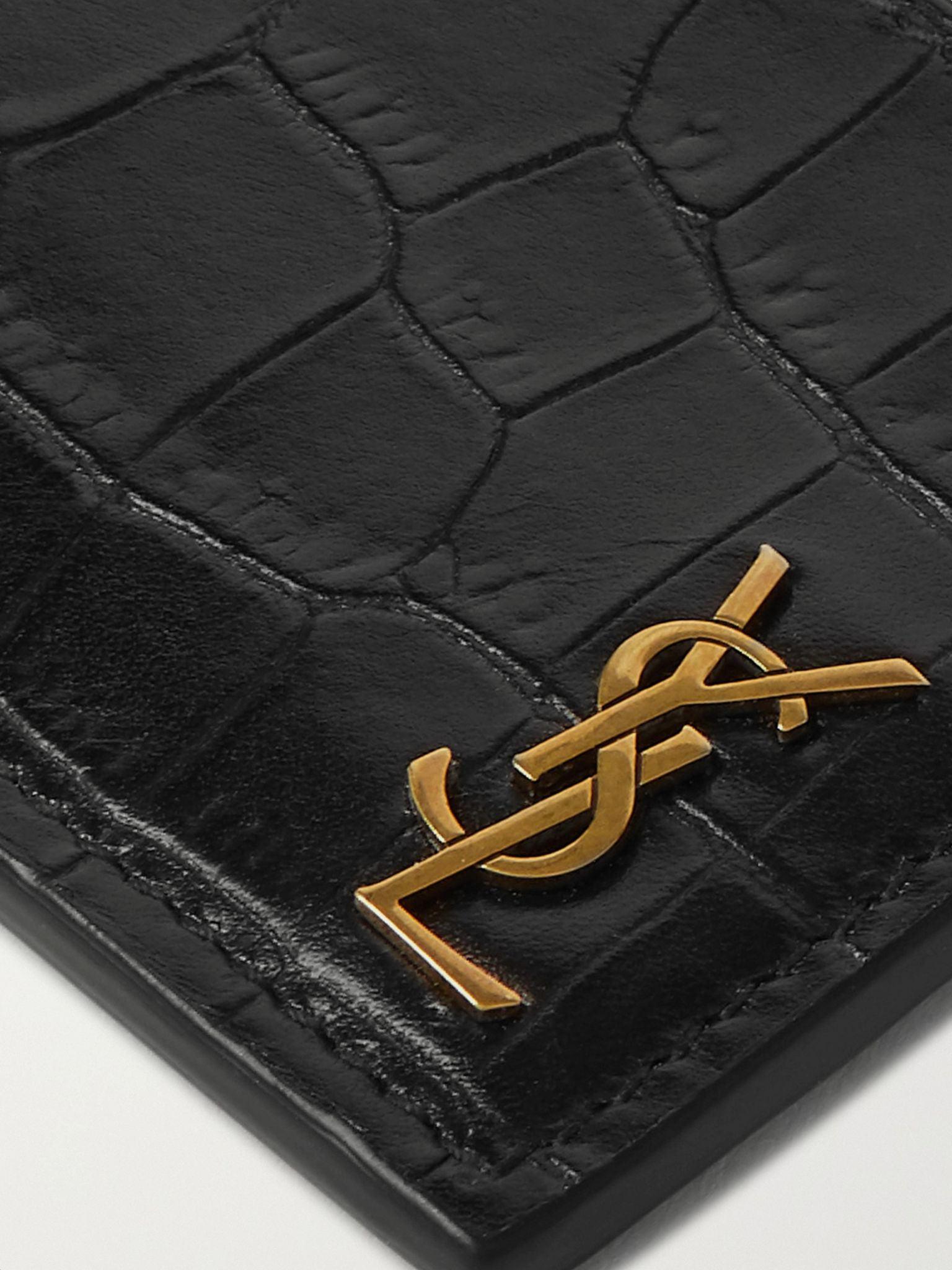 Logo-Appliquéd Croc-Effect Leather Cardholder Black - 3