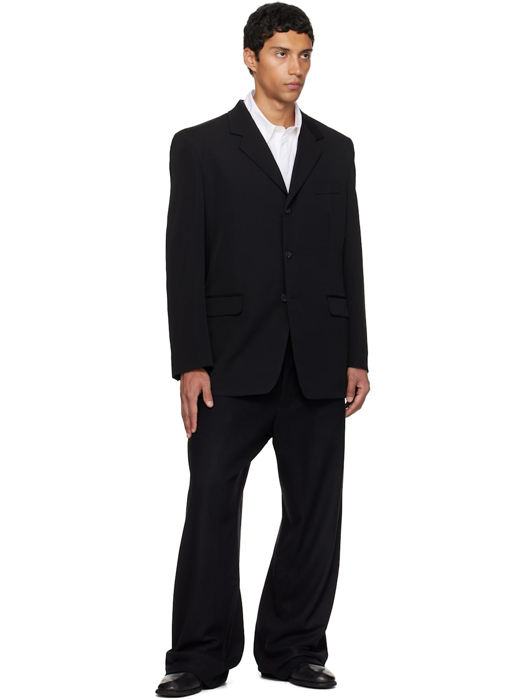 Black Suit Gabardine CDH 3Buttons Blazer - 4