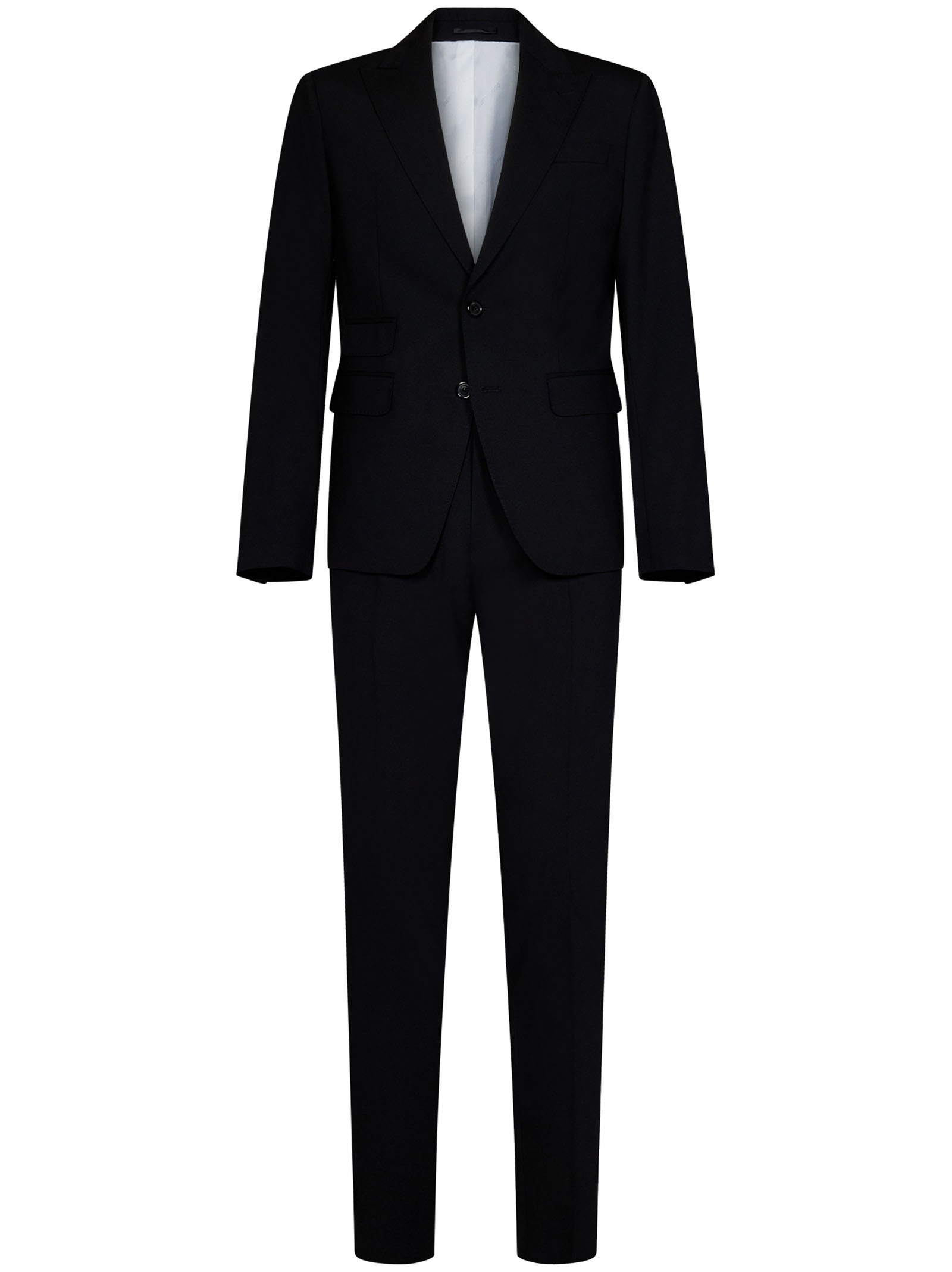 Slim-fit black stretch virgin wool suit with single-breasted blazer. - 1