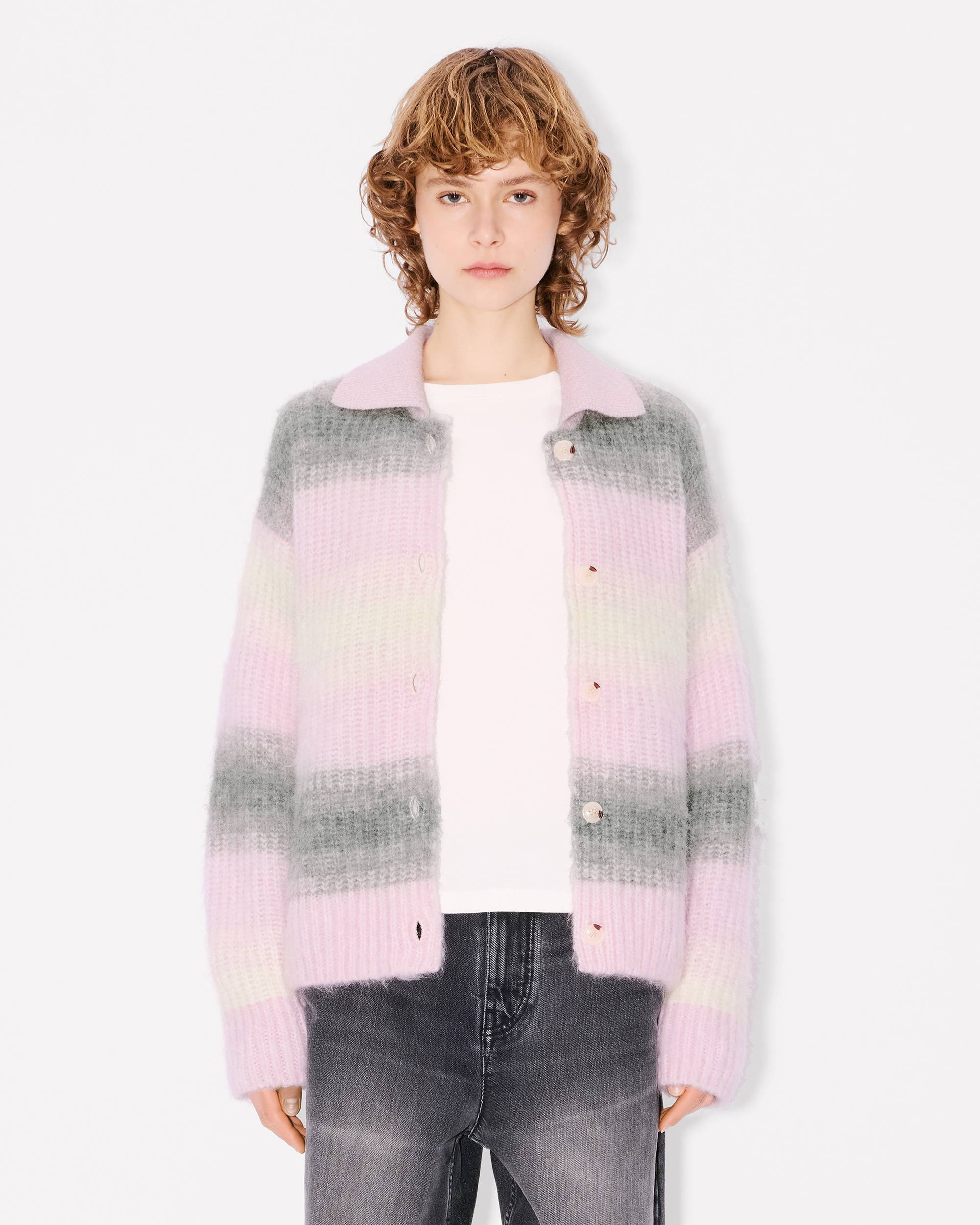'KENZO Speed Stripe' hairy knitted cardigan in alpaca wool - 3