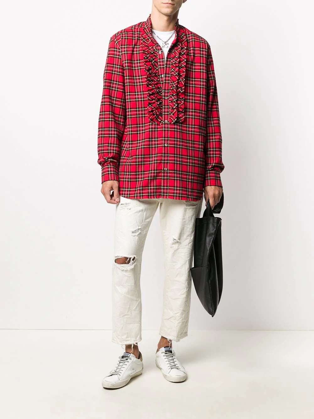 tartan print ruffled shirt - 2