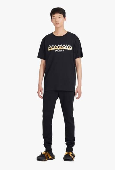 Balmain Oversized black eco-designed cotton T-shirt with white and gold Balmain logo print outlook