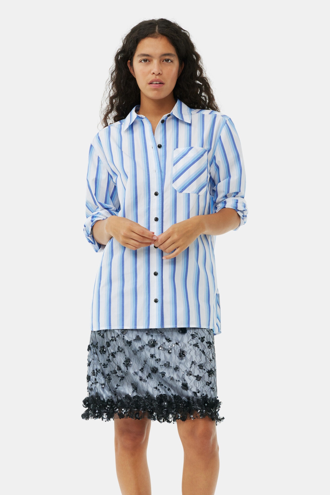 BLUE STRIPED COTTON OVERSIZED SHIRT - 2