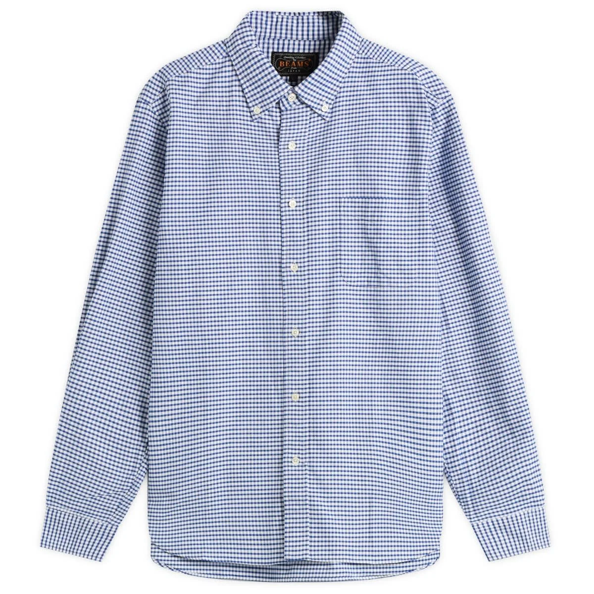 Beams Plus Button Down Gingham Oxford Shirt - 1