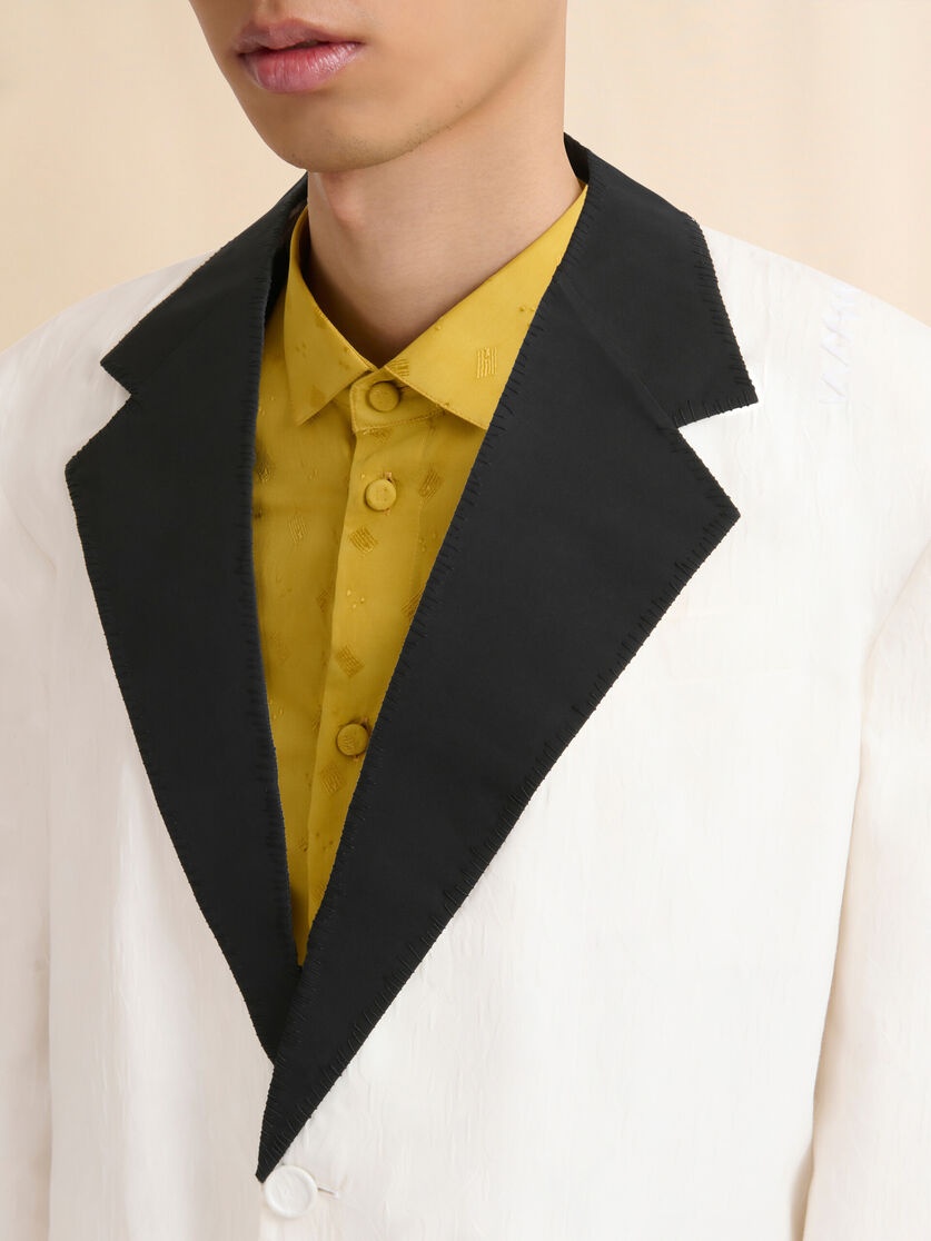 WHITE COTTON JACKET WITH WAVES AND DROPS JACQUARD MOTIF - 4