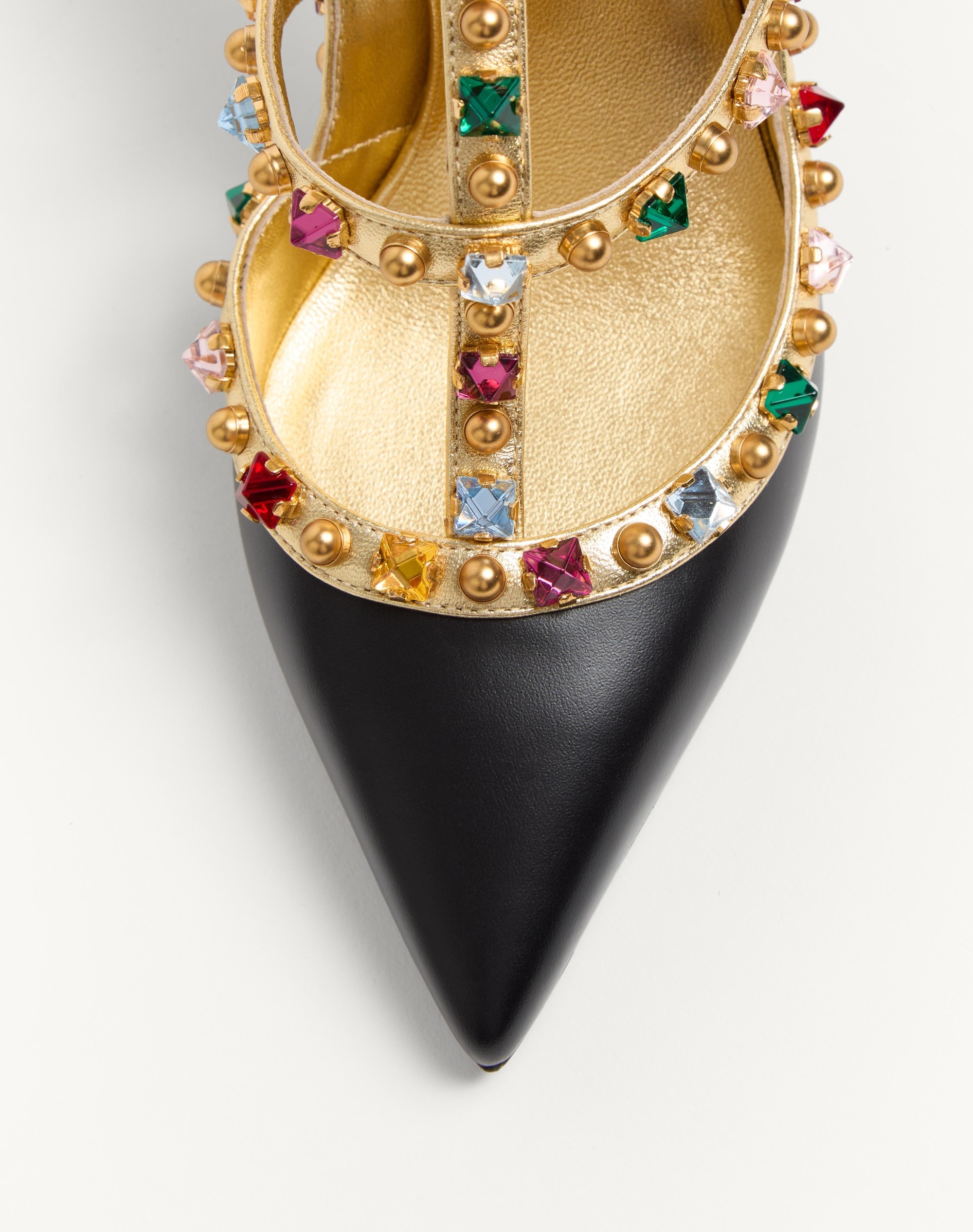 ROCKSTUD CALFSKIN PUMPS WITH CABOCHON AND 100MM CRYSTALS - 6
