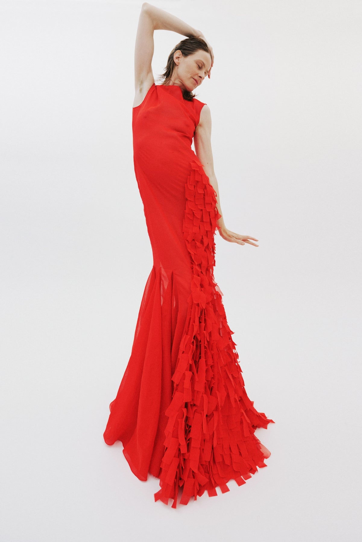 ORGANZA GODET DRESS RED - 12