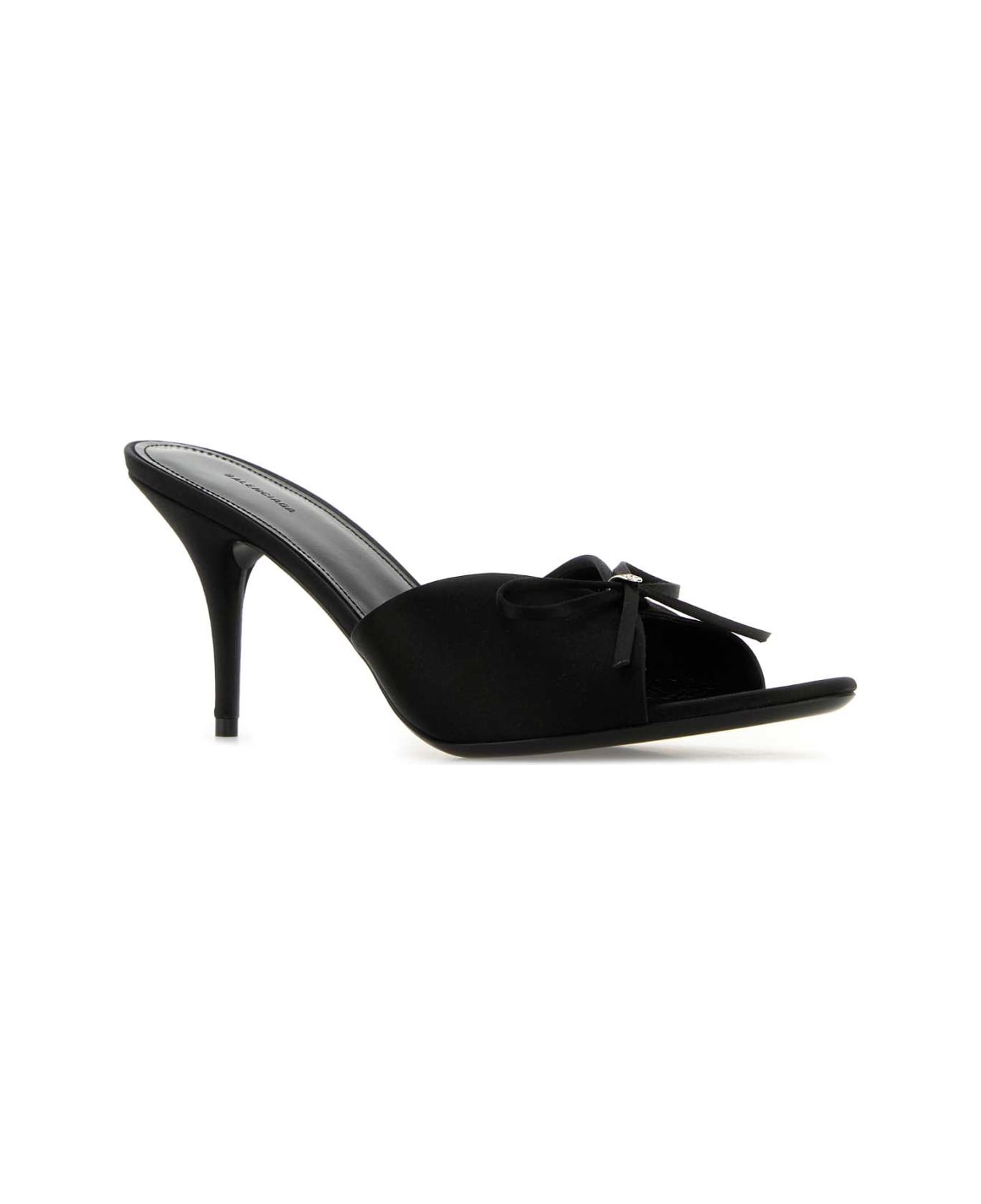 Black Satin Knife Bow Mules - 2
