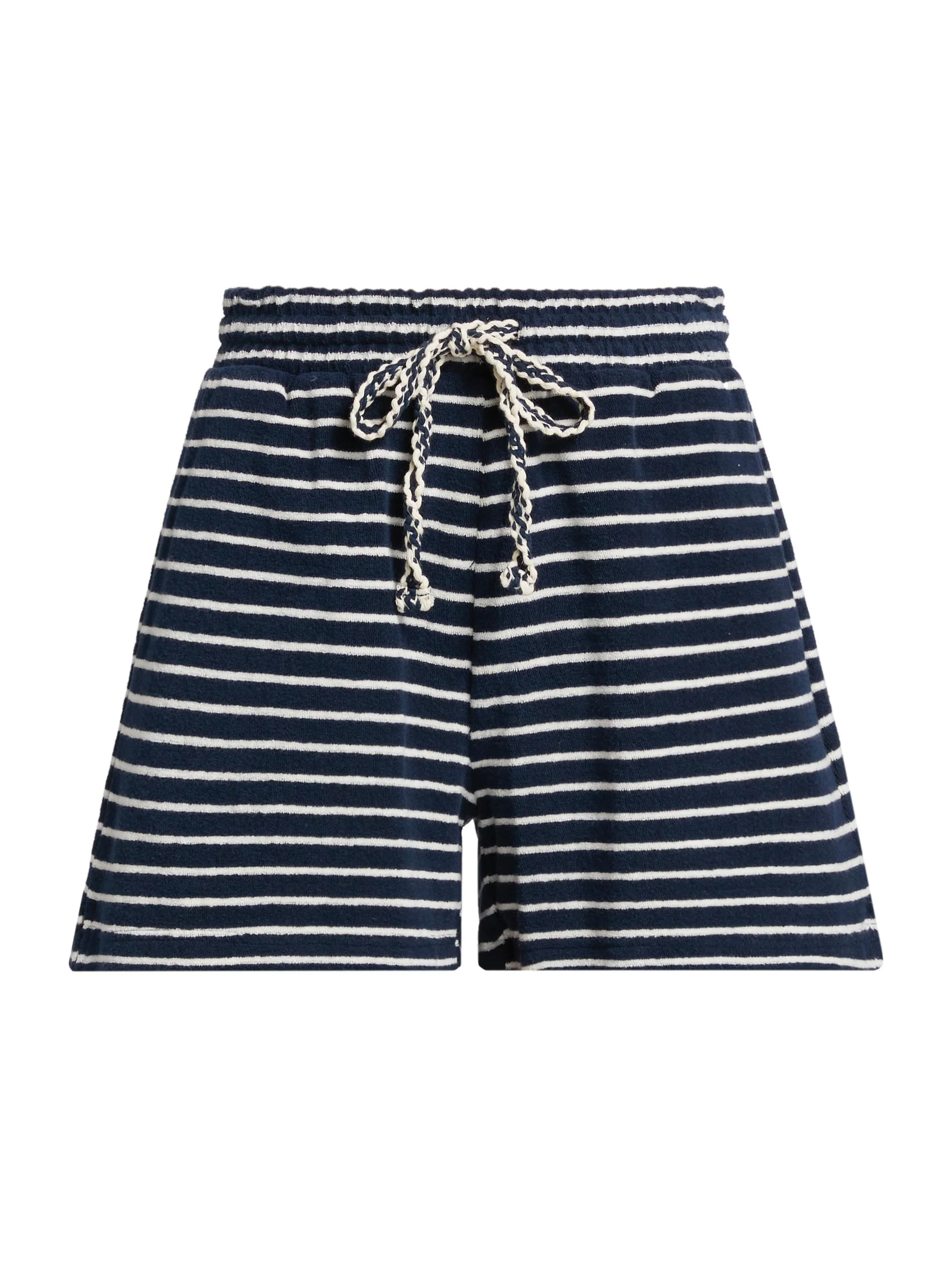 Women's Teddy Striped Cotton Terry Shorts - Navy Ivory Stripe - 1