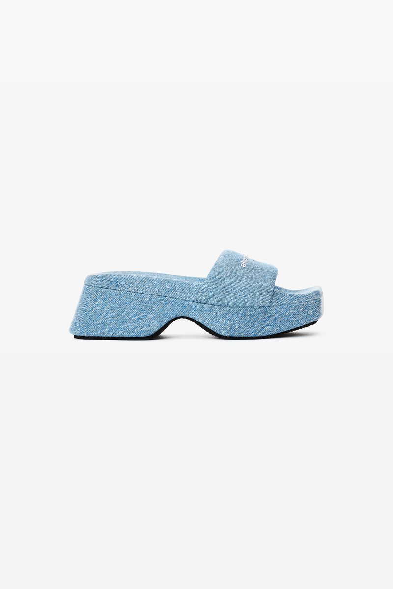 trompe-l'oeil denim goatskin float slide 1