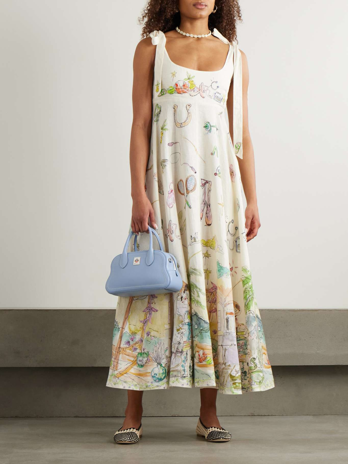 + Anouk Colantoni Ballet tie-detailed printed shirred linen dress Cream - 2