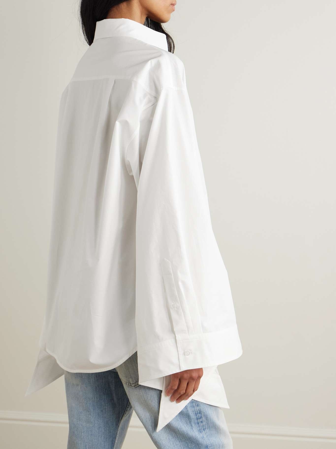 Oversized knotted cotton-poplin shirt White - 3