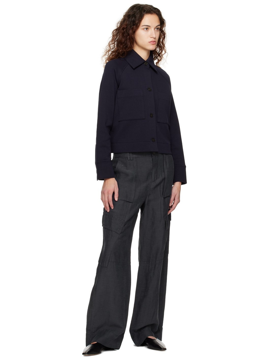 Navy Wide-Leg Trousers - 4