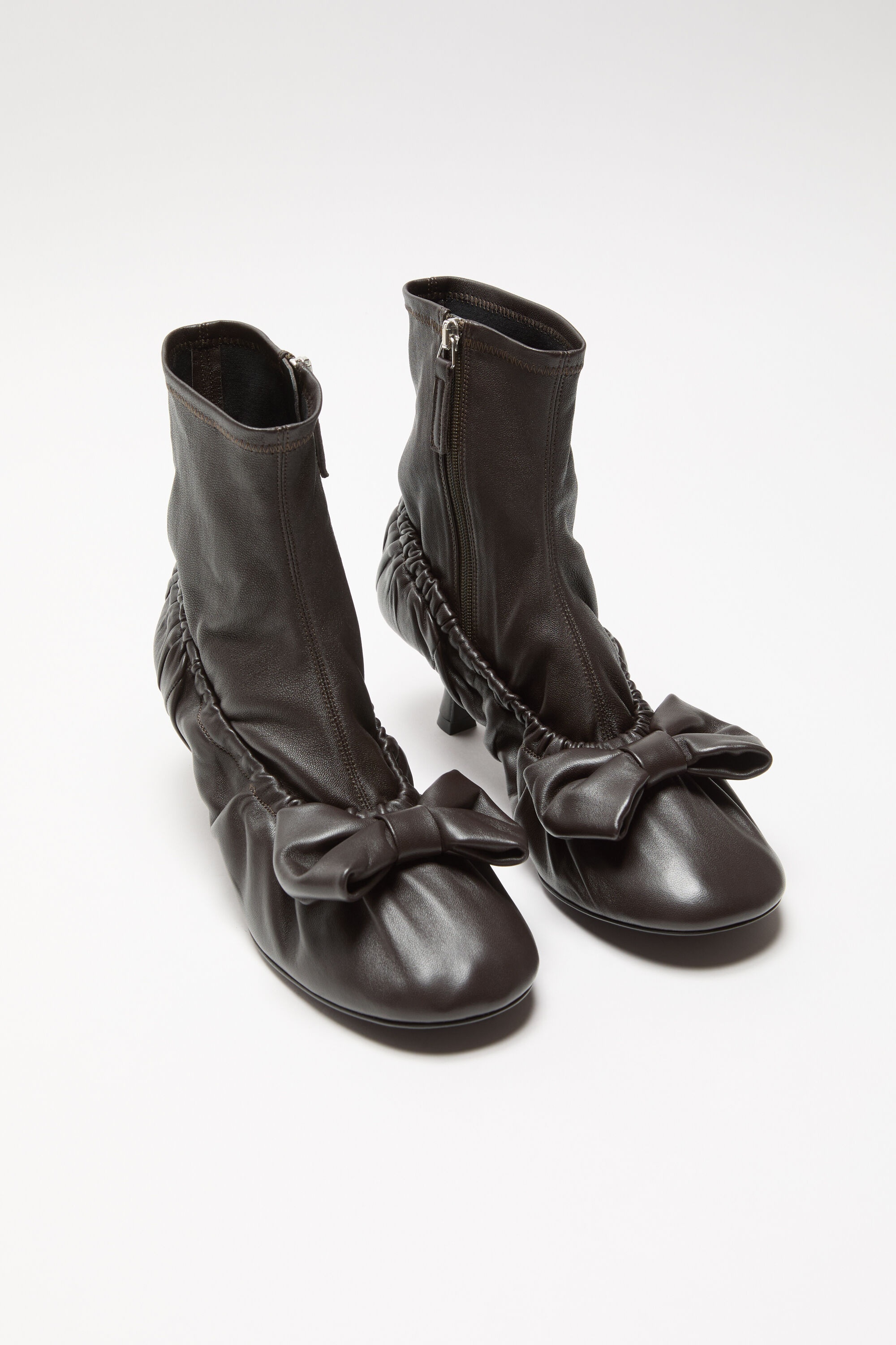 Leather bow ankle boots - Dark brown - 3