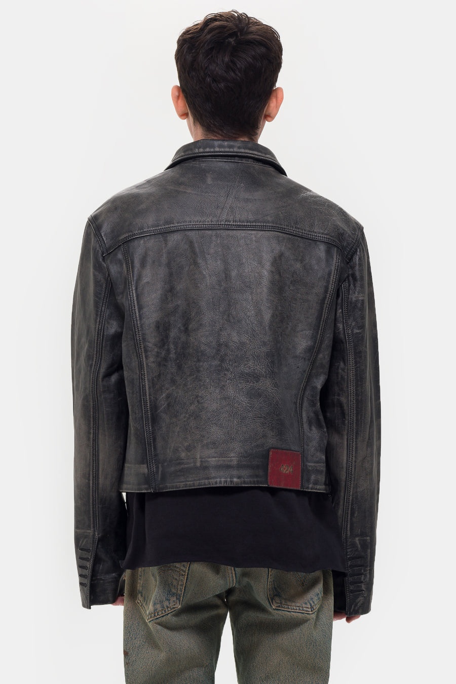 424 Leather Trucker Jacket in Black - 3