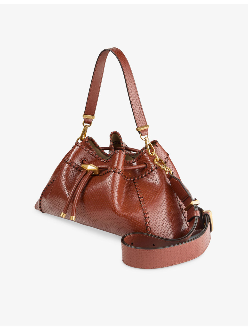 Cinch Medium Snakeskin-Embossed Leather Shoulder Bag - 5