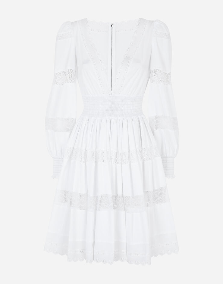 Short poplin dress with lace details - 1