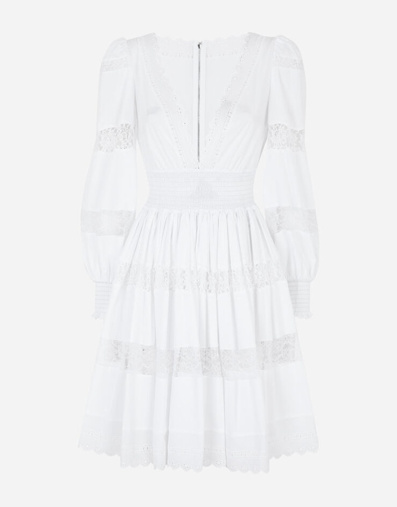 Short poplin dress with lace details - 1