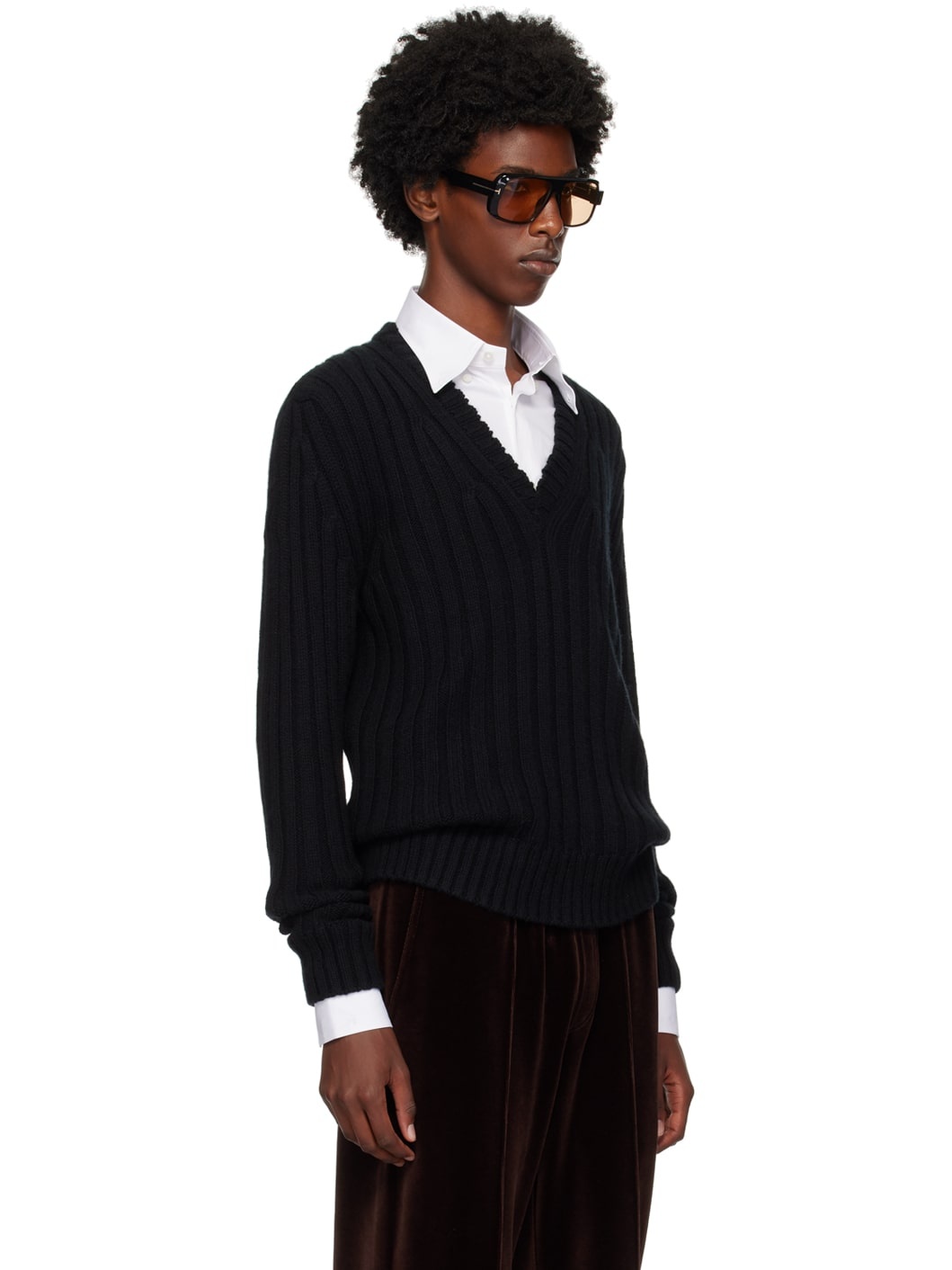 Black V-Neck Sweater - 2