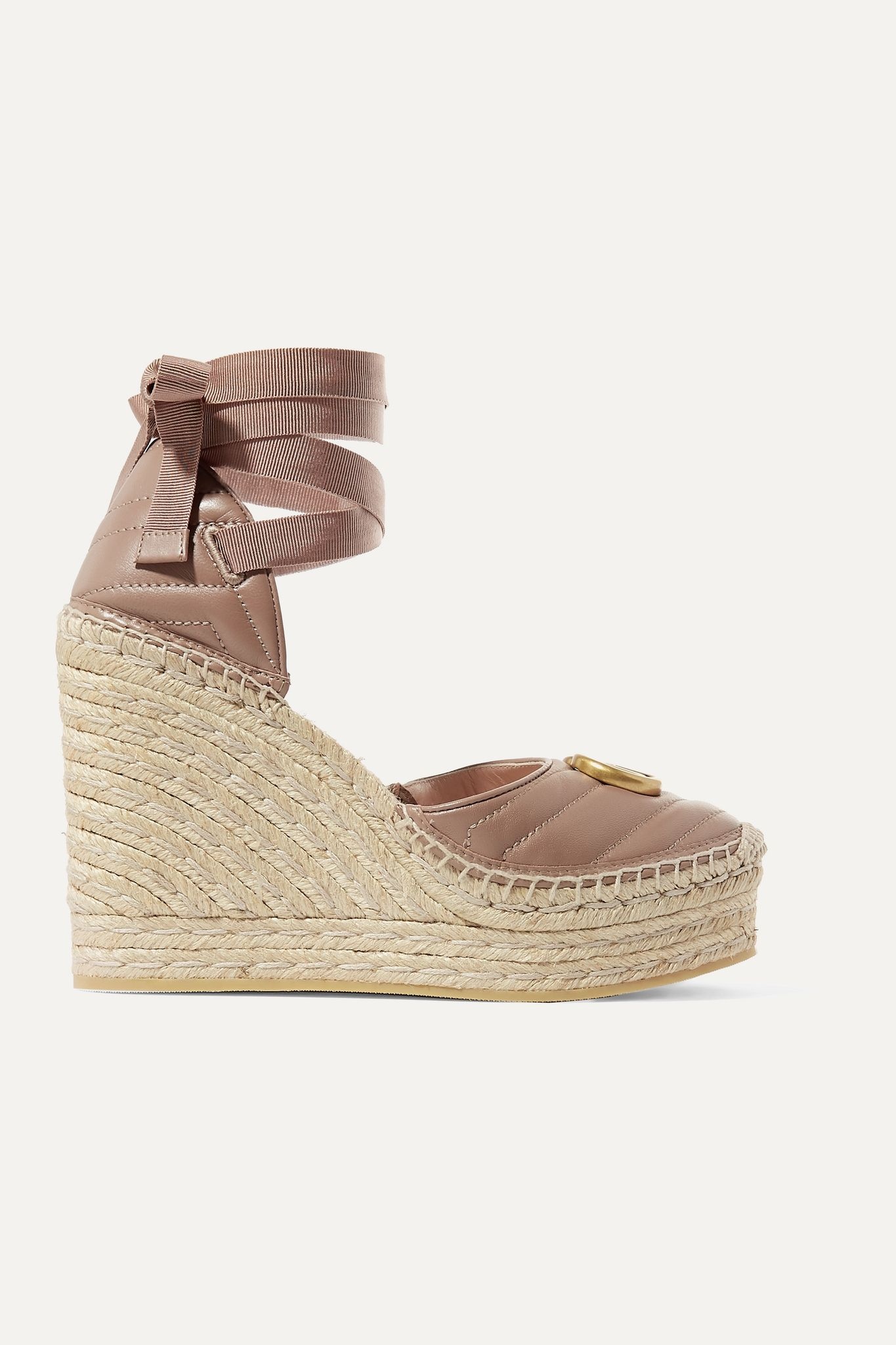 Pilar logo-embellished quilted leather wedge espadrilles - 1