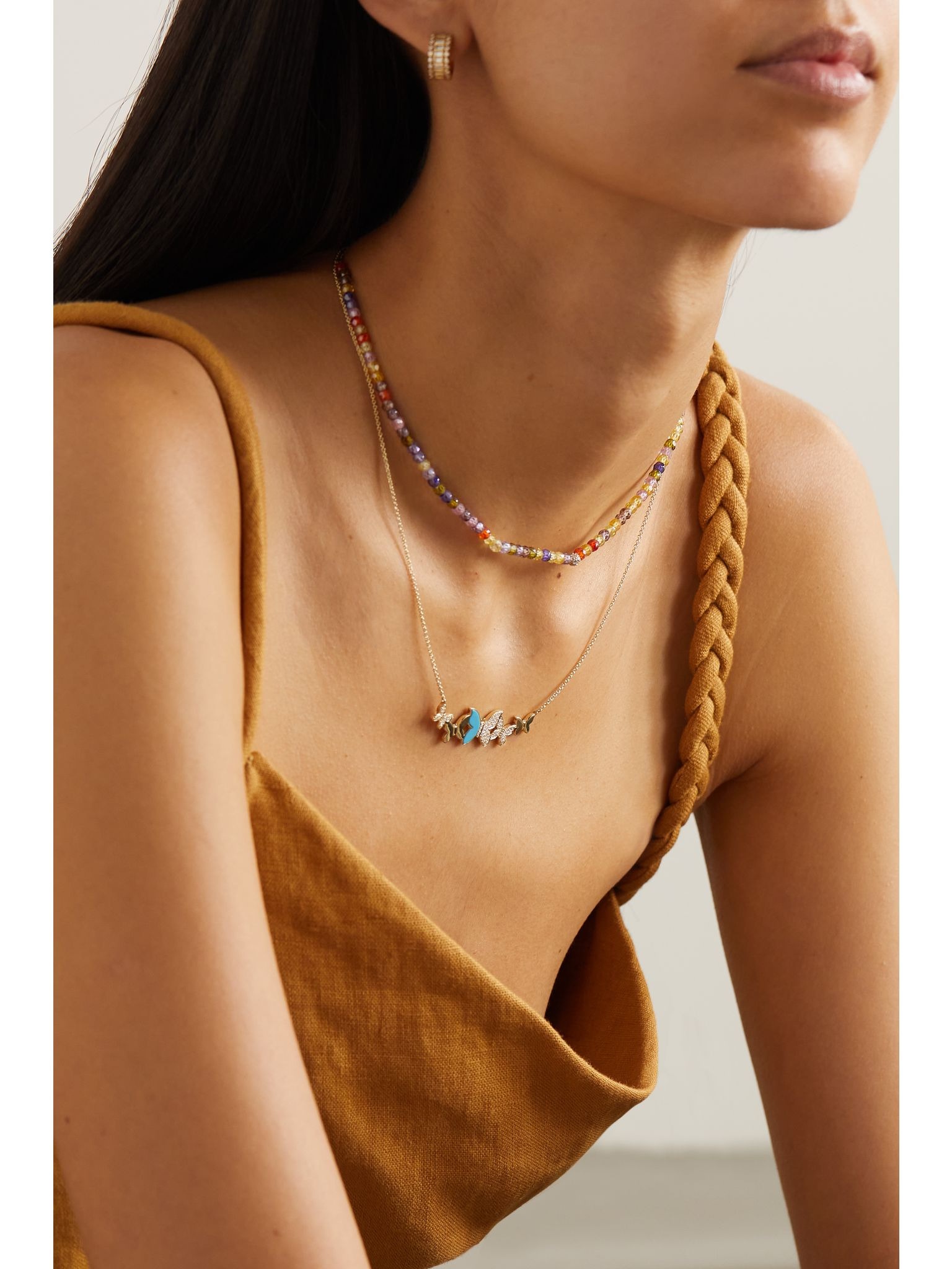 Small Butterfly 14-karat gold, diamond and turquoise necklace Gold - 5