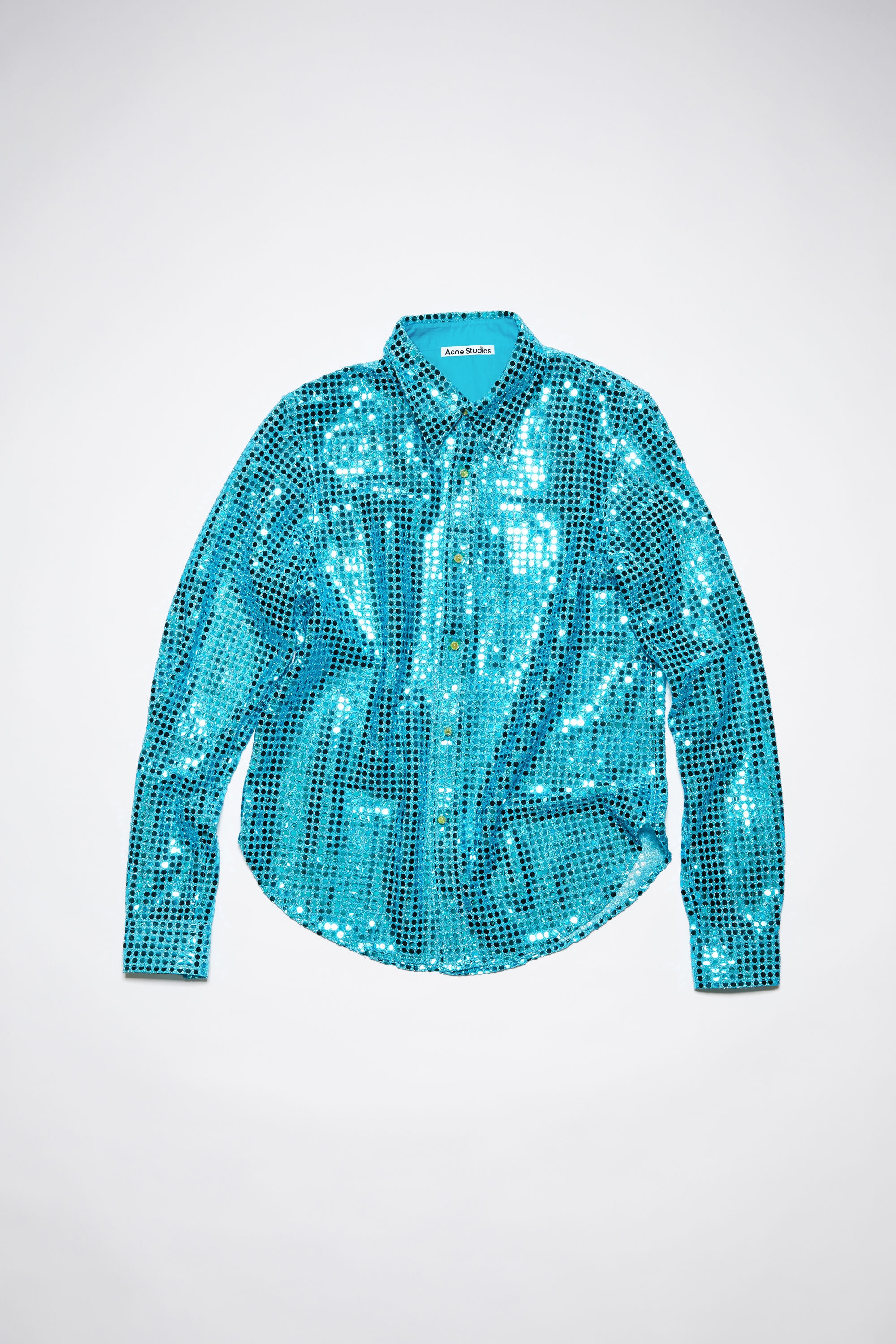 Sequined button-up shirt - Turquoise blue - 6