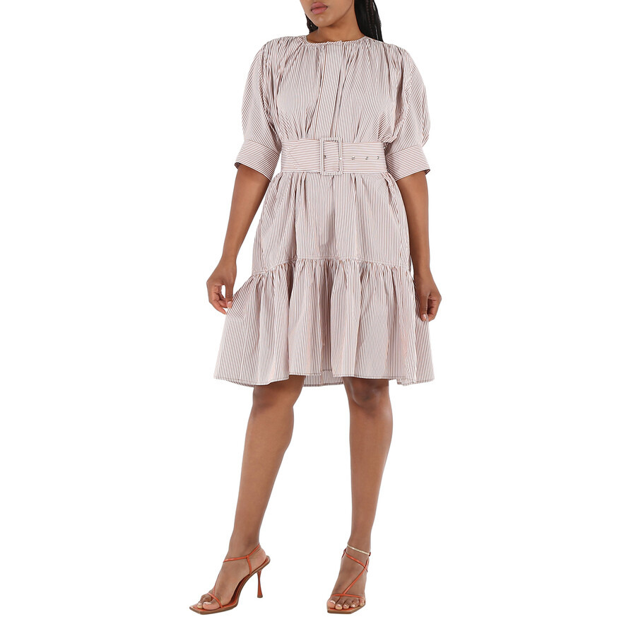 Chloe Ladies White / Beige Striped Dress, Brand Size 36 (US Size 4) - 3