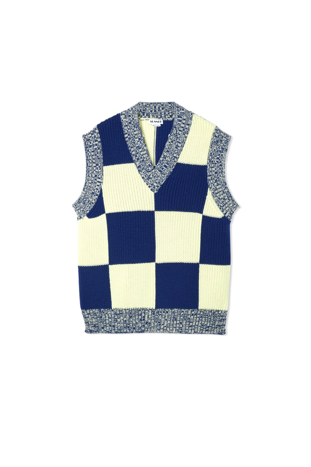 KNIT GILET / yellow & electric blue check - 1