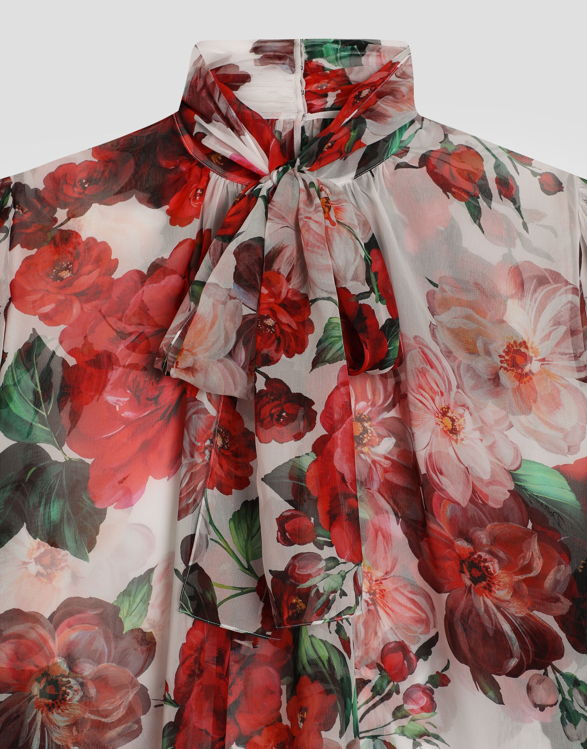 Chiffon pussy-bow blouse with rose print - 3