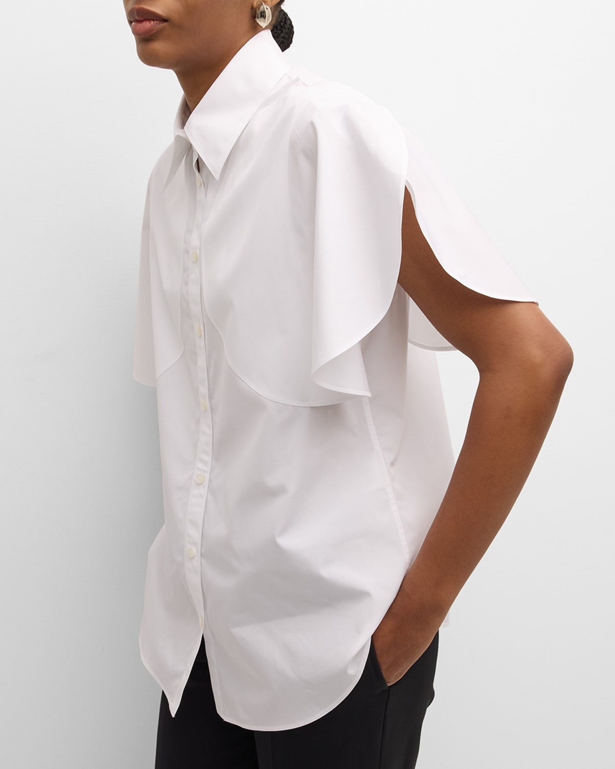 Round Flutter-Sleeve Collared Shirt - 7