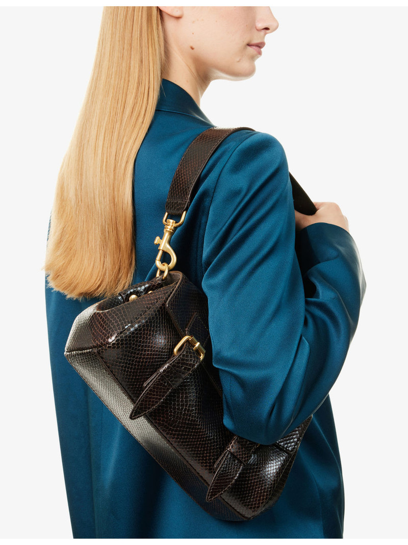 Dries Van Noten Snake-Effect Leather Satchel outlook
