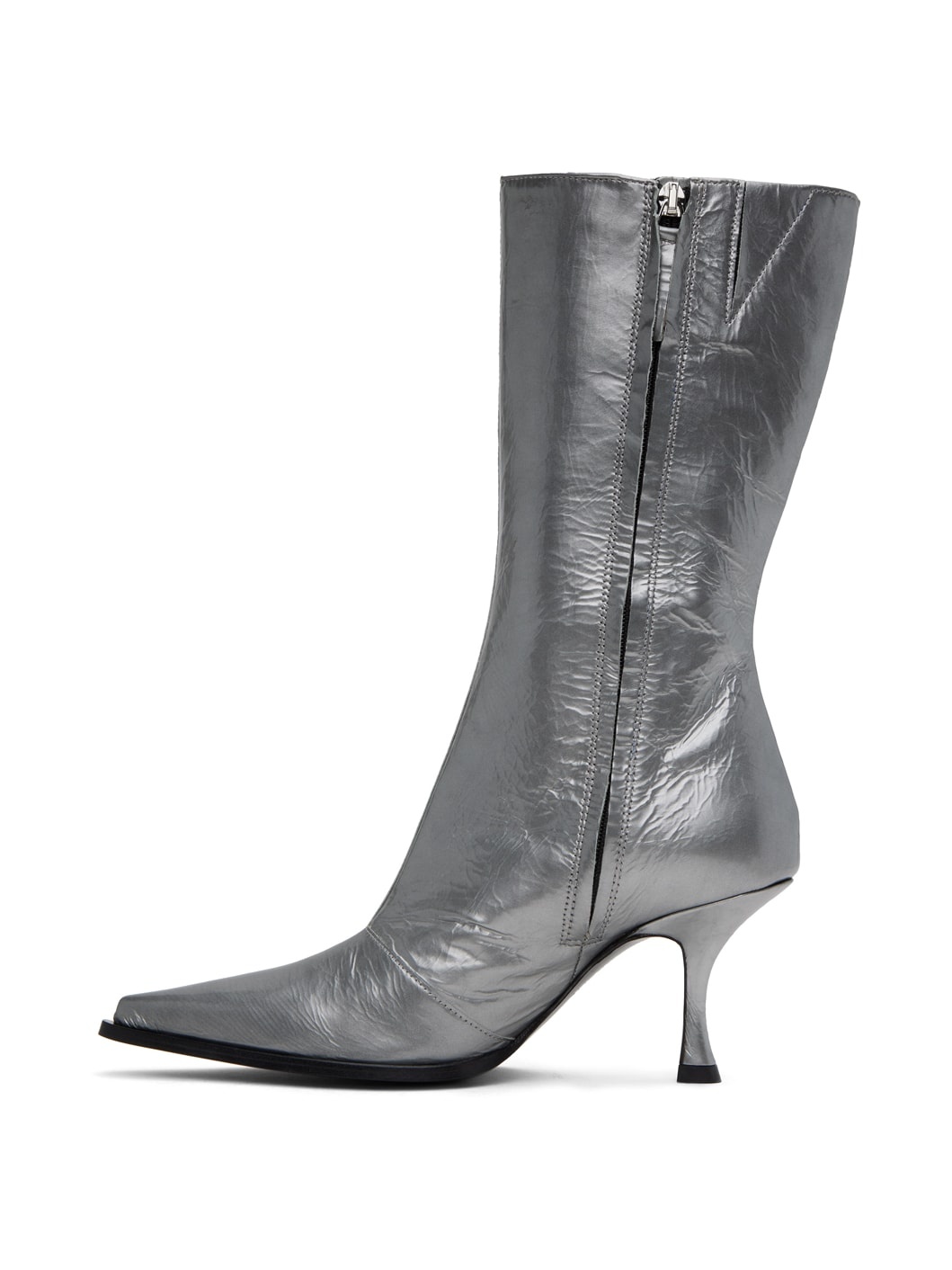 Silver Leather Heel Boots - 3