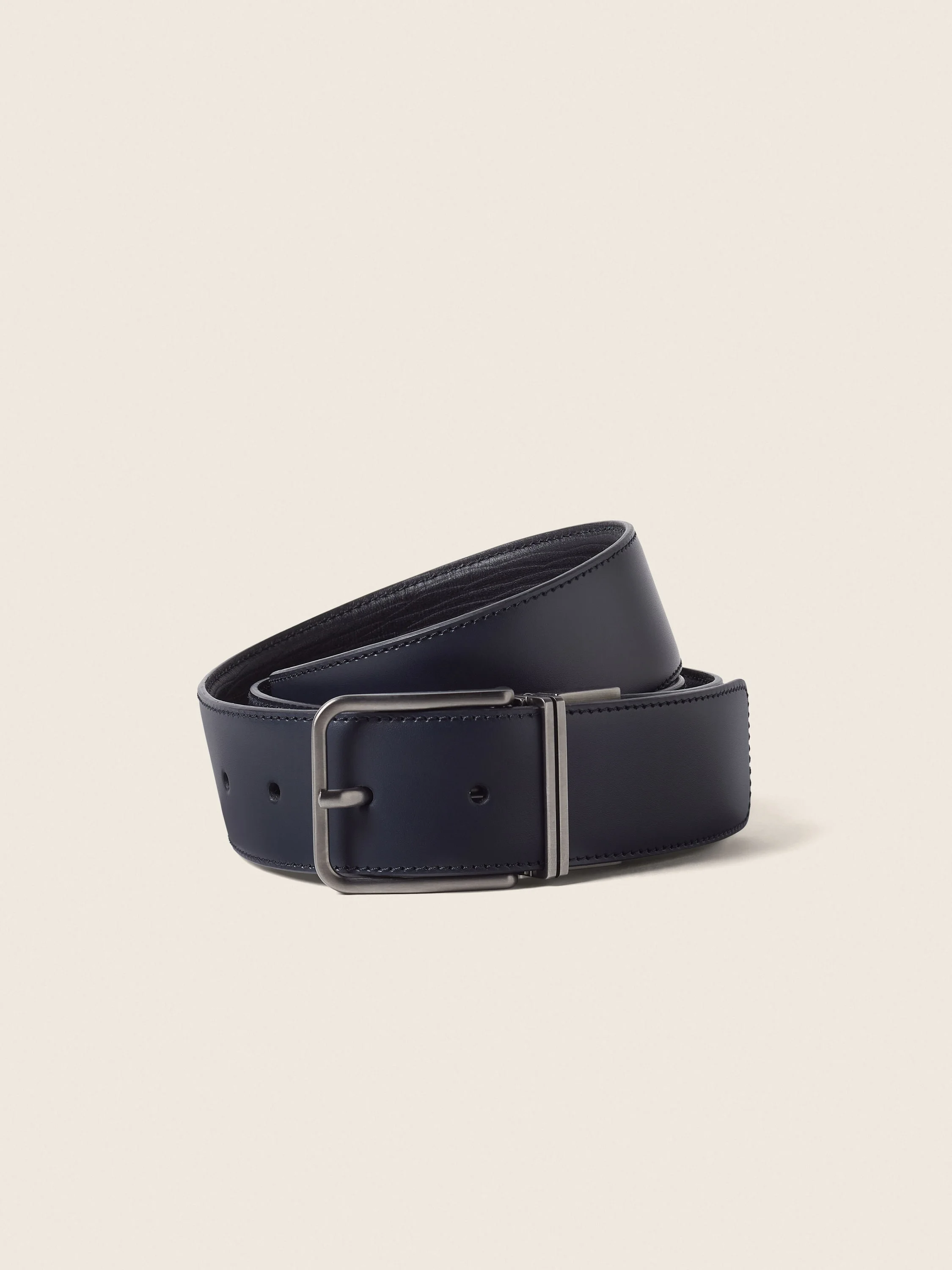 DARK BLUE AND BLACK REVERSIBLE LEATHER BELT - 1