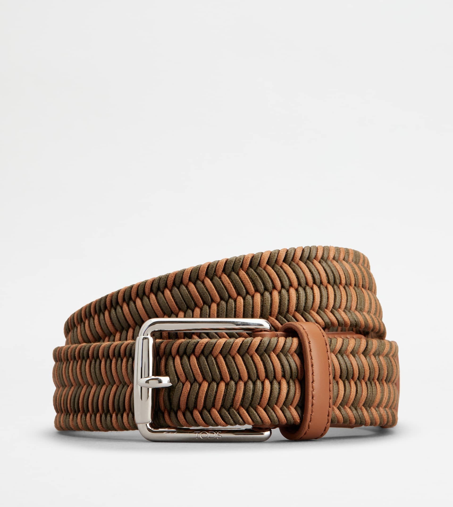 BELT IN FABRIC AND LEATHER - BROWN, GREEN - 1