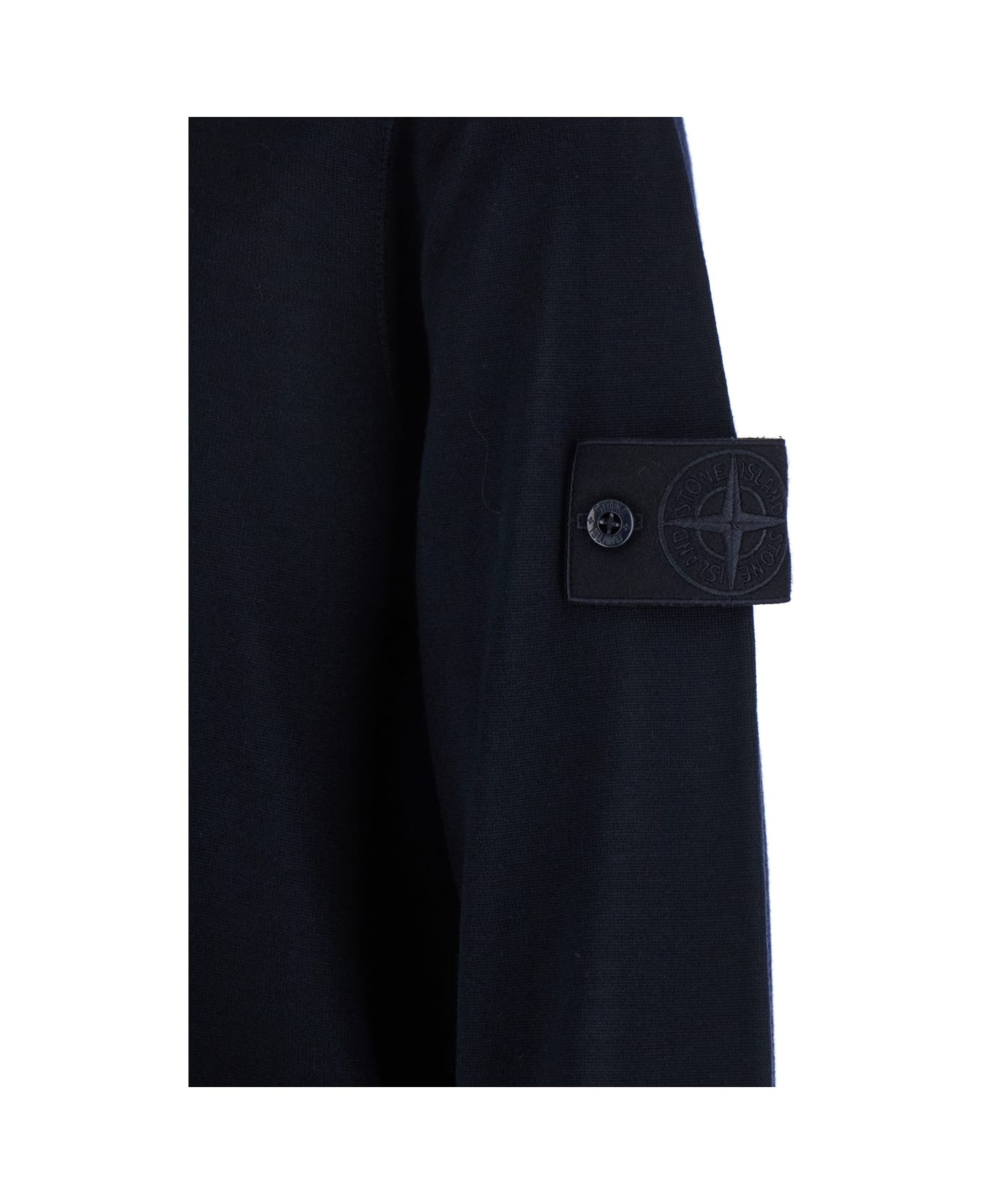 Blue Polo Shirt With Removable Compass Logo Applied On The Sleeve In Virgin Wool Man - 3