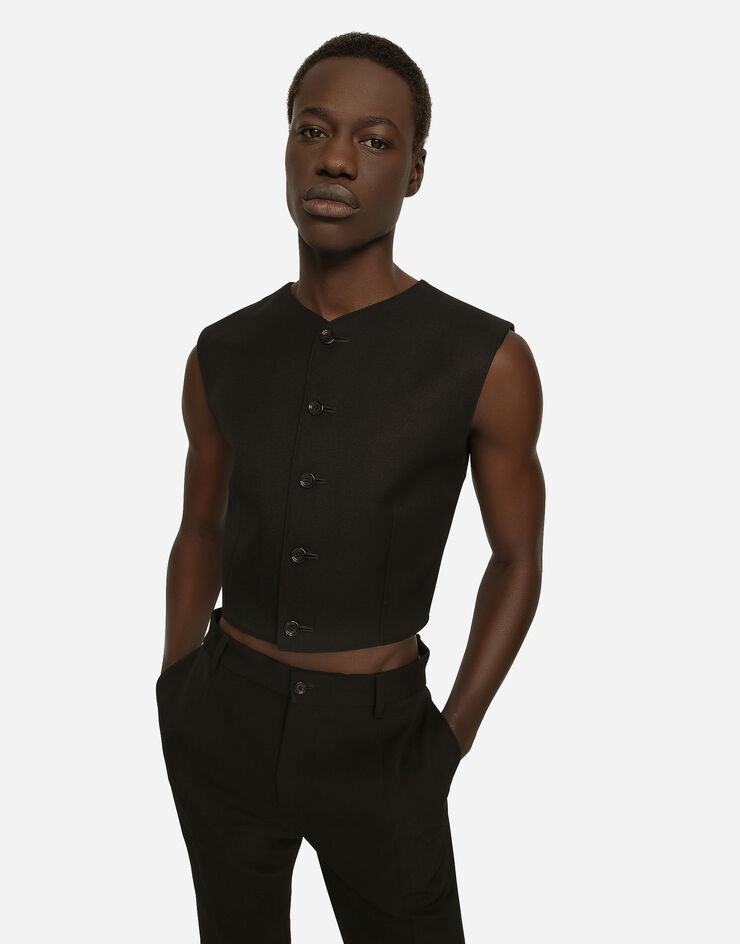 Full Milano jersey and wool gabardine vest - 4