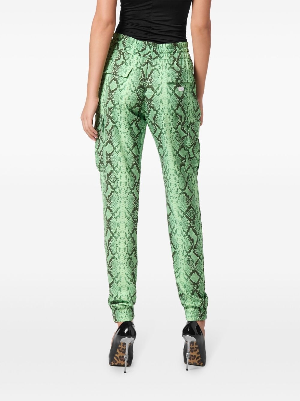 python-print satin cargo trousers - 4