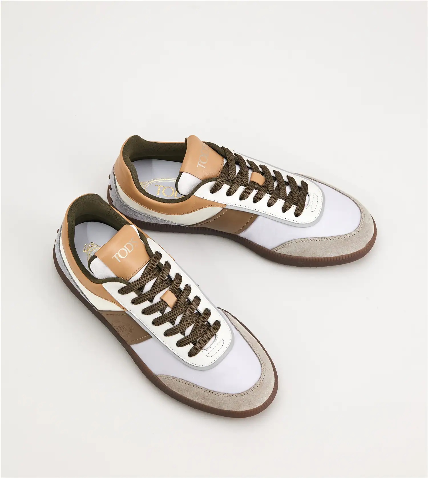 TOD'S TABS SNEAKERS IN LEATHER AND FABRIC - WHITE, BEIGE, GREY - 3