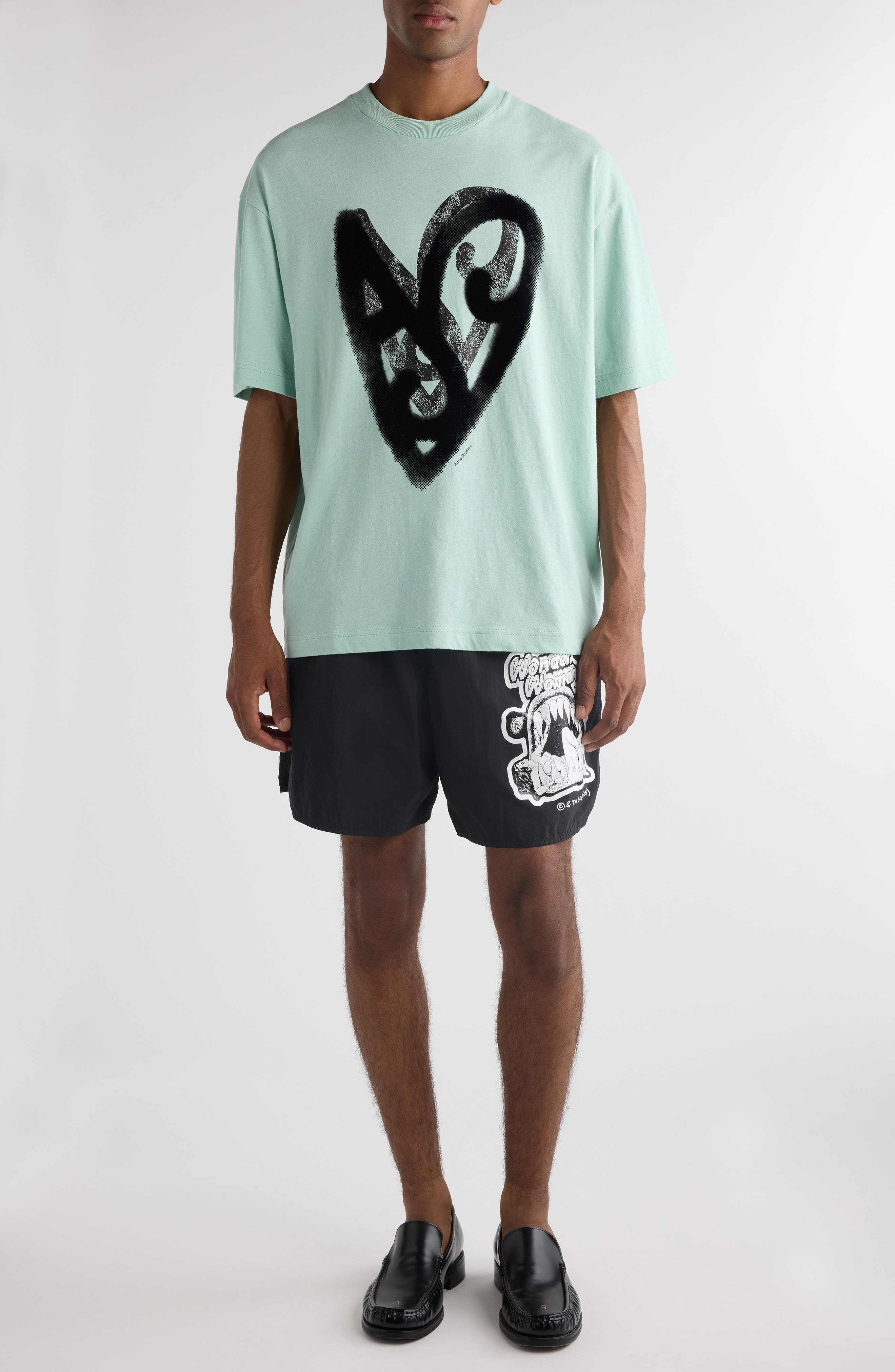Acne Studios Heart Logo Cotton & Hemp Graphic T-Shirt in Sea Foam Green at Nordstrom - 1