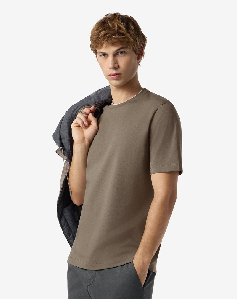 CORNELIANI Mud-brown crew neck cotton t-shirt outlook