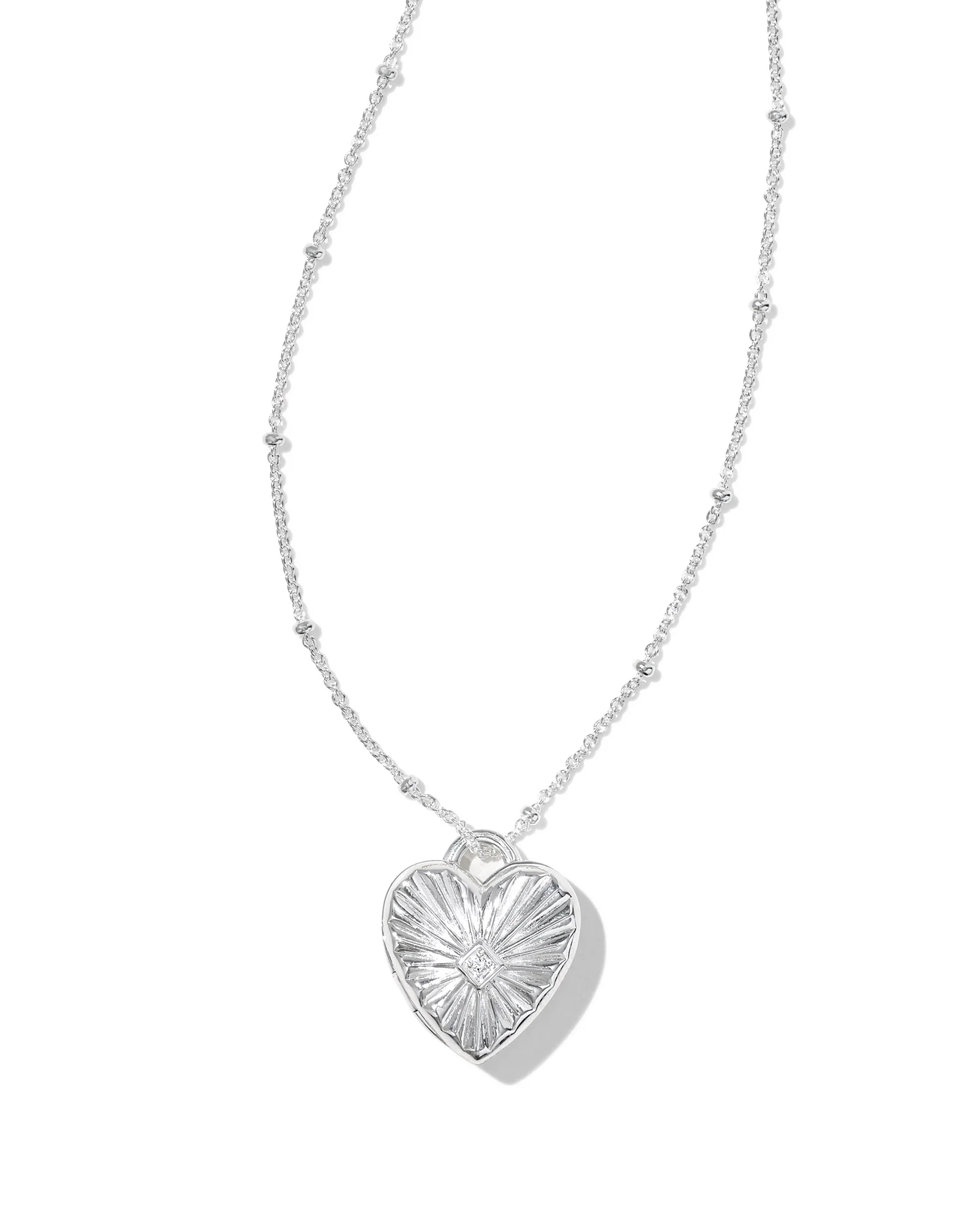 Meredith Sterling Silver Locket Necklace in White Topaz - 1