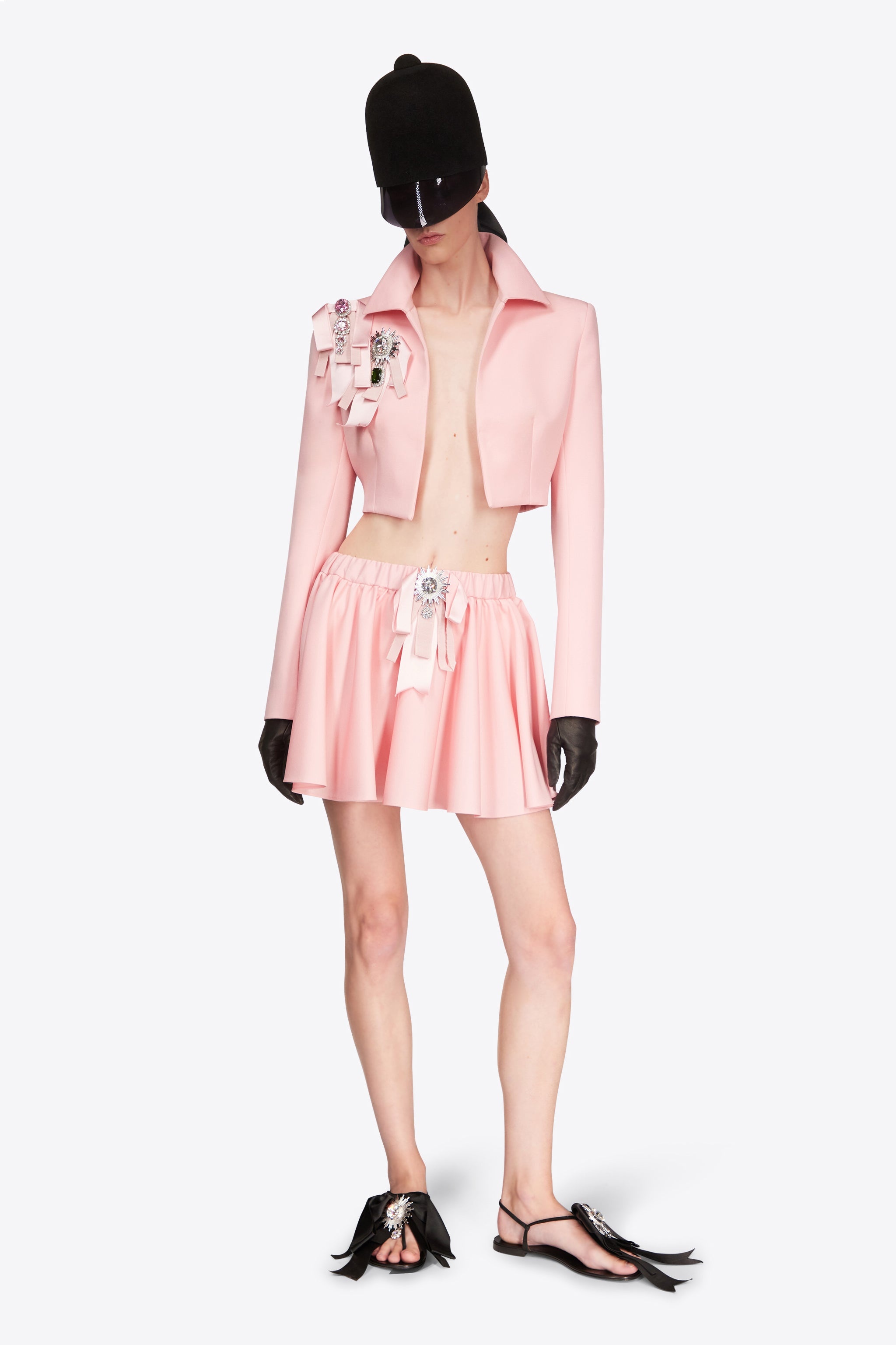 CRYSTAL EMBELLISHED BOW CROPPED JACKET - 3