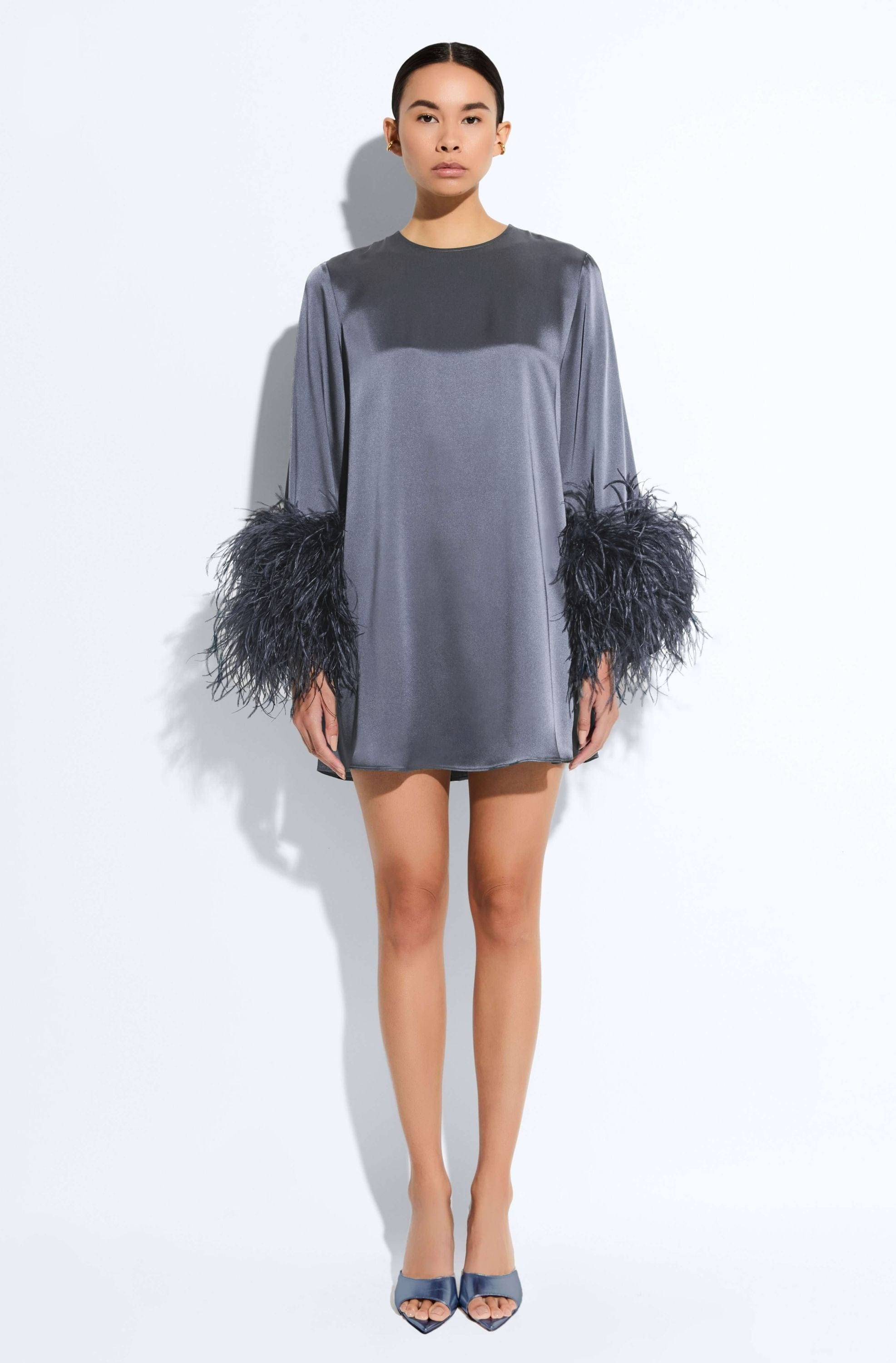 Satin Dress With Feathers - 2